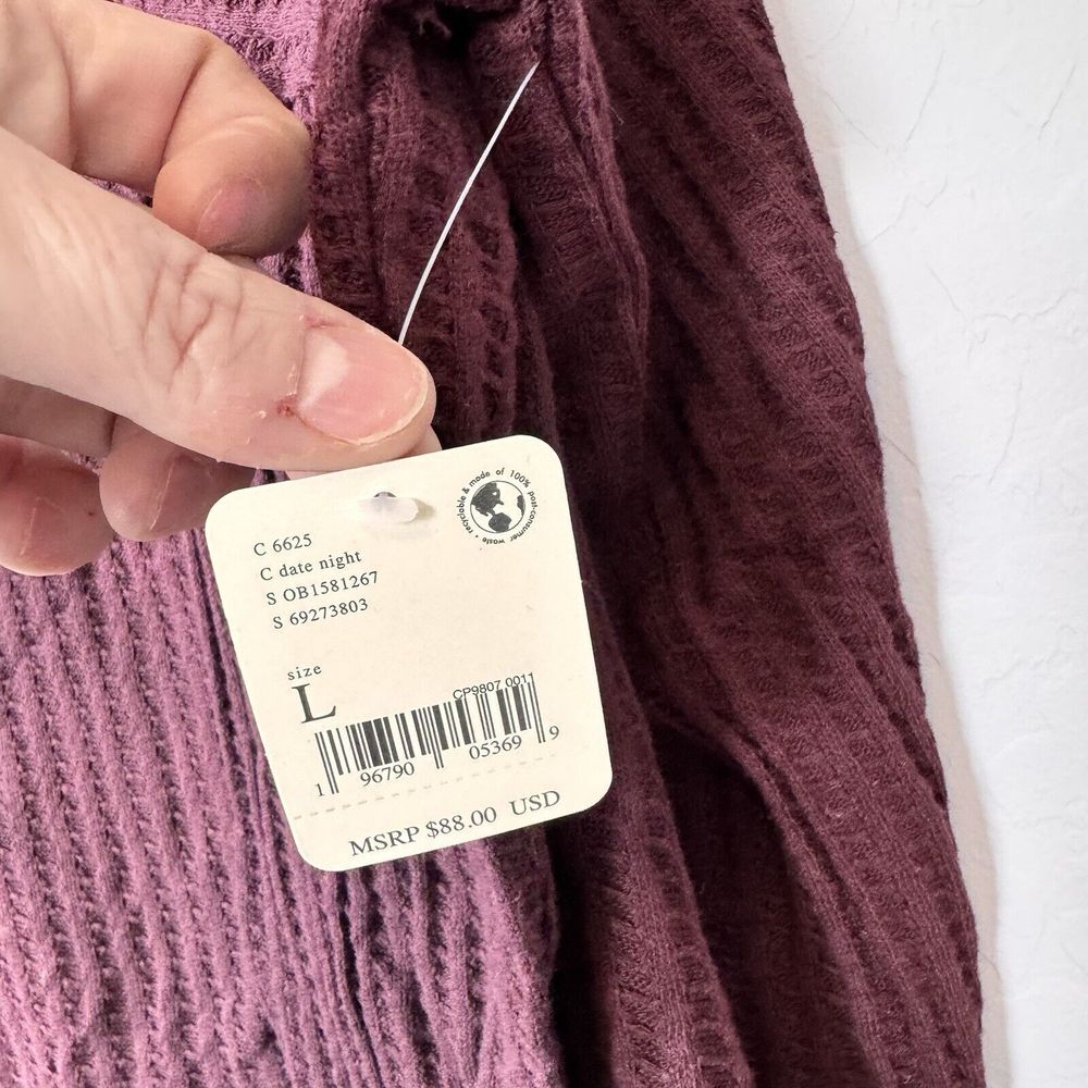 NWT Free People Large Burgundy Waffle Knit Cowl Neck Open Back Long Sleeve Top - Picture 7 of 8